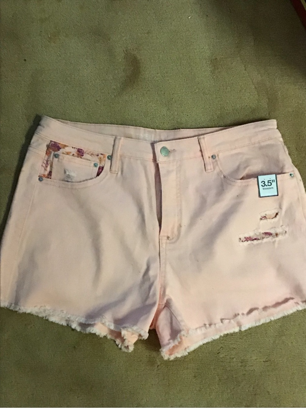 Pastel Pink Denim Jean Shorts with Floral Trim - High Rise